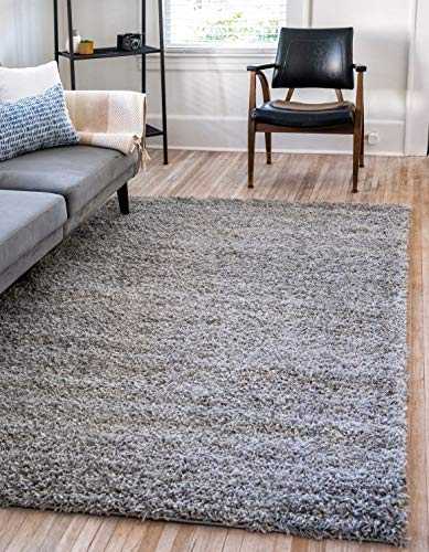 Unique Loom Solo Solid Shag Collection Area Rug- Modern Plush Rug Lush & Soft (7' 0 x 10' 0 Rectangular, Cloud Gray)