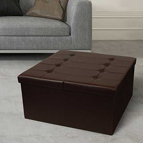 Otto & Ben Coffee Table with Smart Lift Top Tufted Folding Faux Leather Trunk Ottomans Bench Foot Rest, 30" Square, Chocolate