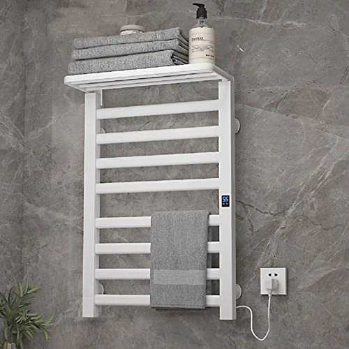 Asolym Electric Bathroom Heated Towel Rail, Wall Mounted Small Bathroom Ladder Radiator 150W With Thermostat, 720 x 450 mm Heated Towel Rail, Electric Heated Clothes Warmer,White
