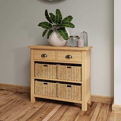 Furniture Octopus Dovedale Oak Sideboard Storage Cabinet/Solid Wicker Basket Cupboard Unit