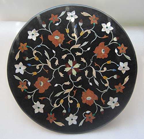 Black Marble Dining Table Top Mosaic Marquerty Inlay Handicraft
