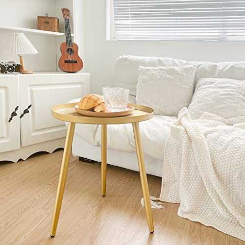 Round Side Table Living Room, Metal End Table for Bedroom Balcony and Office, Outdoor Side Table Indoor Accent Coffee Table