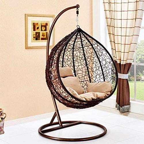 Chair Hanging Rattan Swing Patio Garden Weave Egg with Cushion in or Outdoor (Medium, Brown)