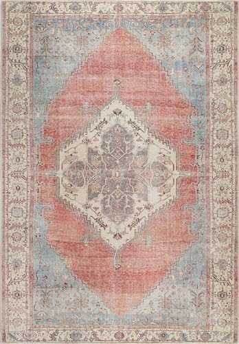 Distressed Vintage Belle Rust Blue Rug- Perfect for Living Rooms, Bedrooms, Dining Rooms/Easy to Clean, Durable, Stylish and More