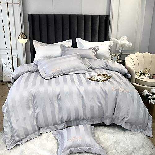 Bedding Set King Size Grey, Bedding Set King Size Luxury Full White Silk Cotton Sets Duvet Covers Double Bed Quilt Cover Flat Sheet Soft Silky Luxury Satin Twin