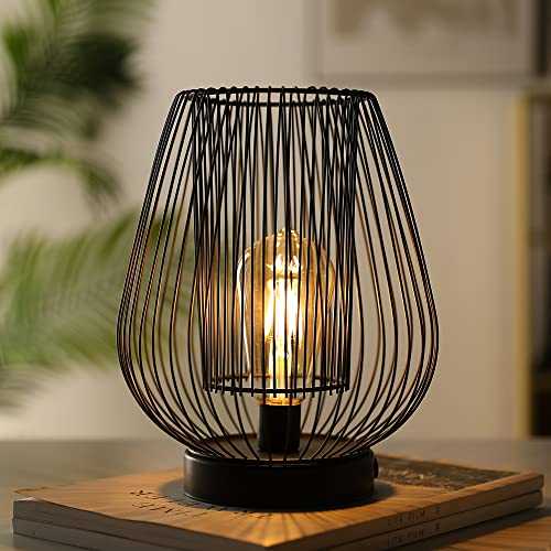 JHY DESIGN Cage Table Lamp Battery Powered, 25cm High Large Rechargeable Double Metal Mesh Lamp with 6 Hour Timer for Gift Party Garden Indoor Bedroom Living Room(Egg, with 1M USB Power Connection)
