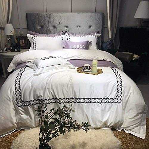 HJRBM 4/6 pcs Sheet Pillowcase Duvet Cover Set Luxury Embroidery Bedding Sets Bedlinen 100% Egyptian Cotton,1,Queen Size 7pcs (Natural Queen Size 4pcs)