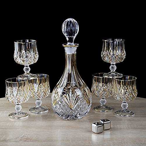 Whiskey Glass, 750 Ml Bottle, 6 200 Ml Whiskey Glass, Crystal Bottle, Beautiful Gift Box, 7-Piece Set B