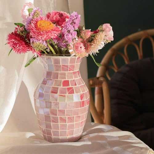 Pink Flower Vase for Decor - Pink Mosaic Glass Vase Handmade Modern Decorative Flower Vases for Home Décor,Table,Shelf Bookshelf, Wedding Banquet and Centerpieces