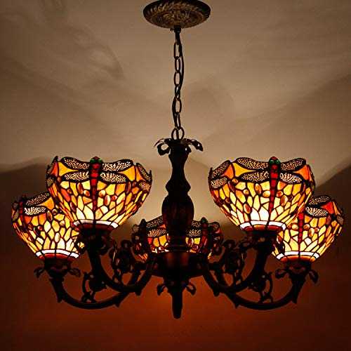 Tiffany Hanging Lamp 16 Inch Pull Chainr Stained Glass Lampshade Red Tulip Anqitue Chandelier Ceiling Style Pendant 2 Light Fixture for Dinner Room Living Room S030 WERFACTORY