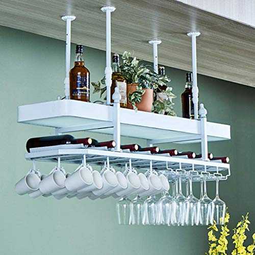 FYHH-JZHY 2-Layer Adjustable Ceiling Wine Racks Bottle Organizer And Stemware Storage With Light Box Holds Any Type Of Stemware Glassware Wine Glasses And Flutes Rack,150Cm(59.1In),150Cm(59.1In)