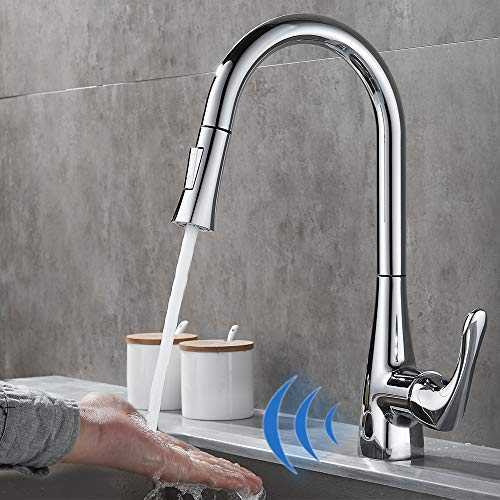 Gricol Touchless Kitchen Mixer Tap Pull Out Spray Automatic Sensor Kitchen Sink Faucet Chrome Single Lever Swivel Spout