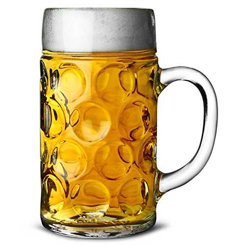 German Beer Stein Glass 2 Pint - Set of 6 - Classic Glass Beer Tankards, Beer Mugs