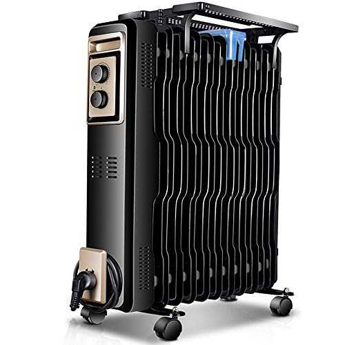 Heater Energy-saving Silent Oil, Intelligent Constant Temperature Stepless Temperature Adjustable Movable Oil Radiator, Bow Type Design, 2000W High Power, Black