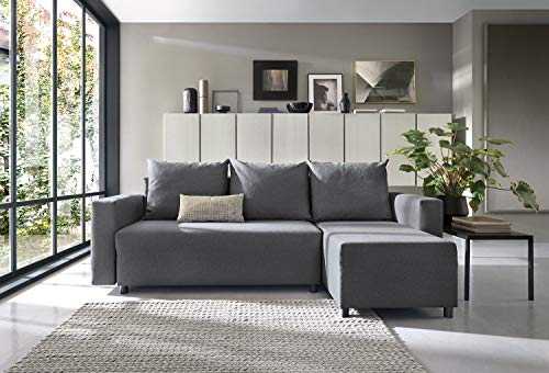Oslo Corner Sofa Bed with Storage Linen Fabric (Dark Grey, Right)