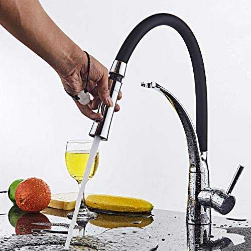 THEEIERCE Kitchen Tap, 360° Swivel Kitchen Mixer Taps with Black Silicone Hose Chrome Finish, Kitchen Mixer Faucet 2 Modes Extractable Handheld Shower Pull Out Down Sprayer, Cold Hot Water Faucets