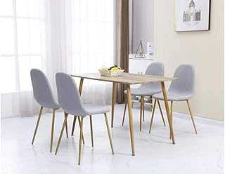 Seconique Barley Dining Set with 4 Dining Chairs in Oak Veneer/Grey Fabric/Oak Effect
