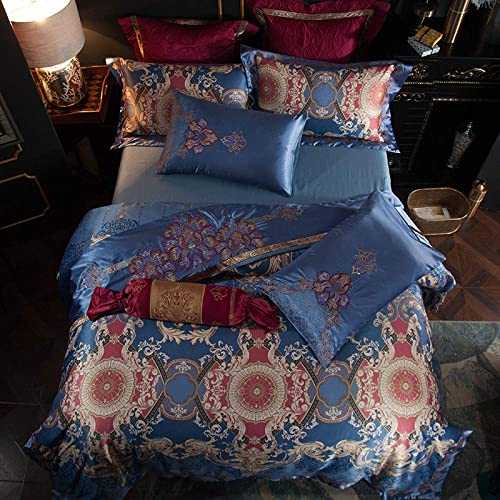 HJRBM Red Jacquard Luxury Royal Bedding Sets 4/6/9 Pcs Egyptian Cotton Bed Set Bed Linen Duvet Cover Pillow,2,King Size 4pcs