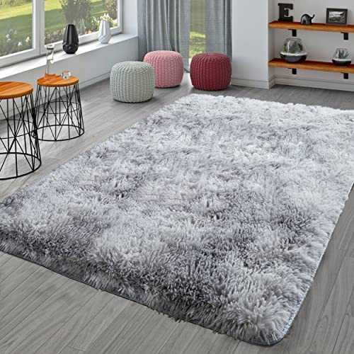 Luxury Shaggy Rugs Soft Touch Area Rugs For Bedroom Living Room Anti Slip Fluffy Rugs Tie Dye Carpet Thick Pile Large Anti-Skid Kids Childrens Bedroom Rug Home Decor Floor Rug ( Silver Grey 140x200cm)
