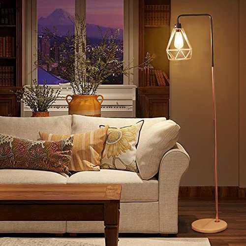 FUKEA Lamps for Living Room, Industrial Steampunk Style Floor Lamp, Black&Rose Gold Retro Vintage Metal Open Basket Cage Tall Standing Floor Lamps for Living Room, Bedroom, Study Reading Room, Office