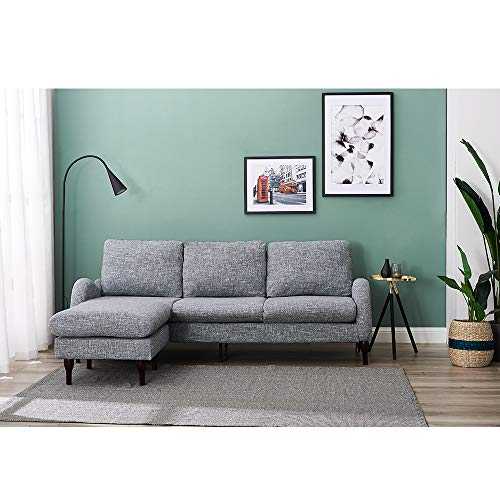 Panana Modern Corner Sofa L Shaped Chaise Linen 3 Seater Sofa Group Settee Couch Reversible Right or Left Side Living Room Office Reception Light Grey