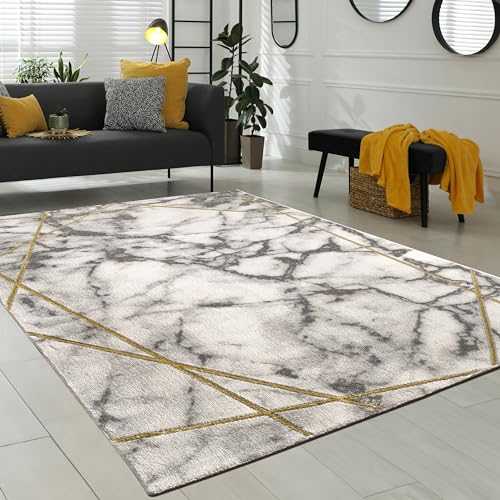 Large Rug, Living Room Rug Pattern Grey Gold Soft Marble Effect Various Designs, Size:200x290 cm, Colour:Gold 3