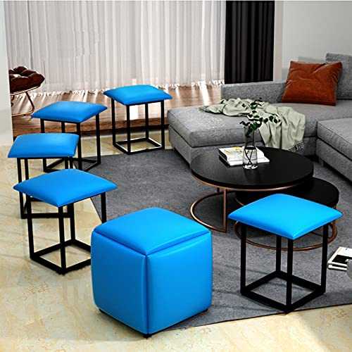 wanhe Sofa Stool Steel Frame Combination Stools Multifuncional Leather Cube Ottoman with Pulley Metal Frame Stackable Sofa Chair Stool Storage Footstool Home Accessory 5 in 1 Seating,Blue,A