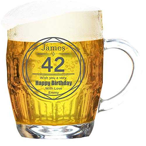 Personalised Birthday Tankard Glass Dimple Engraved/Circle Design Lines/Traditional/1 Pint/20 Ounces/Gift Box