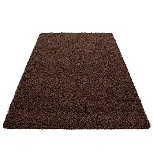 HMWD Modern Chocolate Brown Fluffy Deep Pile Anti Skid Area Shaggy Rug Non-Shed Plain Soft Floor Carpet For Living Room Bedrooms Small Hallway Runner Mat - Available in 5 Sizes (80x150 cm)