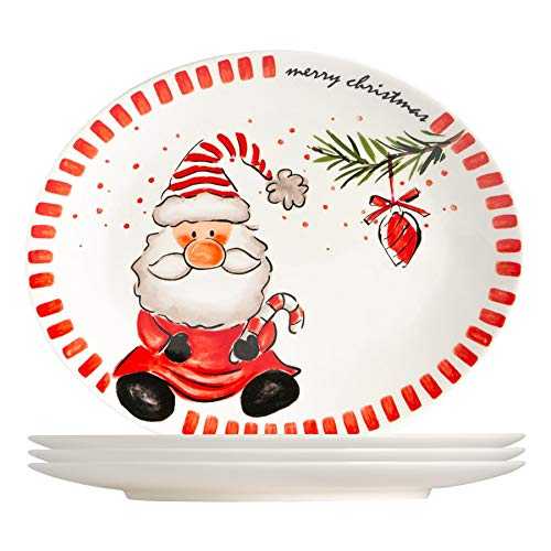Nicola Spring 4 Piece Christmas Dinner Plates Set - Novelty Festive Xmas Tableware - 31 x 25.5cm - Santa