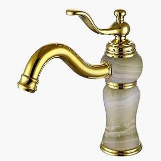 LANC Luxury Stone Bathroom Faucet European All Copper and Natural Green and Blue Jade Basin Faucet Hot and Cold Mixer Tap Gold Finished C12123DS-QY