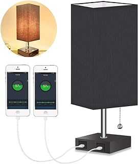 Bedside Lamp, USB Table Lamps with 2 Fast USB Charging Port, Minimalist Bedside Table Lamps with Fabric Shade Bedroom Lamps for Living Room,Office (Black)