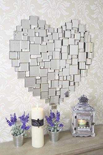 MirrorOutlet Large Beautiful Modern Heart Shape Venetian Wall Mirror 2 x 80 x 80 cm, Silver