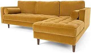 YRRA Mid-Century Modern Velvet Sofa Loveseat Sofa with Two Smooth Bolster Pillows 2 Seater/3 Seater/Chaise Sofa for Living Room(Yellow Chaise Sofa Left)