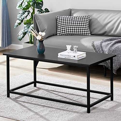 SAYGOER Black Coffee Table Simple Modern Coffee Table Open Design Rectangular Minimalist Coffee Tables for Living Room Home Office Vintage Industrial Center Table Cocktail Table, Easy Assembly, 39.4in