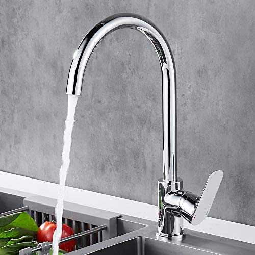 Hoomtaook Kitchen Taps Mixer Single Handle Stainless Steel 360° Rotatable Hot and Cold Kitchen Sink Faucets Chrome Finished Brass Body with Adapter for 3/8" and 1/2"
