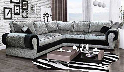 HHI Black/Silver Mixed Corner sofas Crushed Velvet Sofas (Corner Sofa) - Corner sofas Sofas for garden - Sofas and couches - Cheap Corner Couch