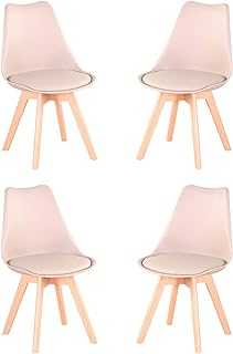 GroBKau Set of 4 Dining Chairs Scandinavian Kitchen Chairs Modern with Solid Beech Legs and Faux Leather Cushion brown
