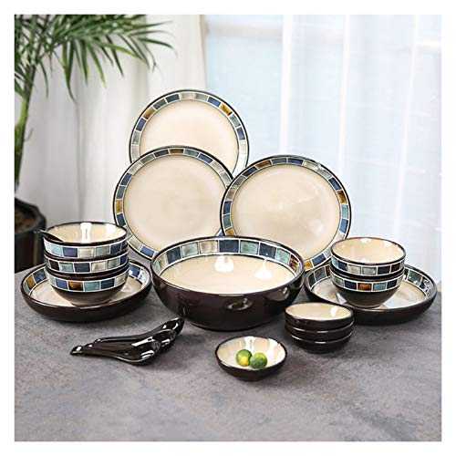 YIXIN2013SHOP Dinner Plates 20- Piece Kitchen Dinnerware Set Durable Ceramic Dinner Plate Sets Checkered Pattern Plates Set& Dishes Set, Plates Dishes Bowls, Service for 4 Dishes Plates