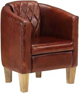 TEKEET Chairs,Arm Chairs, Recliners & Sleeper Chairs,Tub Chair Brown Real Leather