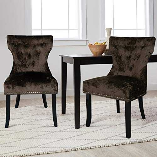 Warmiehomy Set of 2 Dining Chairs Ice Velvet Upholstered Padded Seat Chair Modern Button Trimed Kitchen Chair for Dining Room Living Room Bedroom Office, Dark Brown