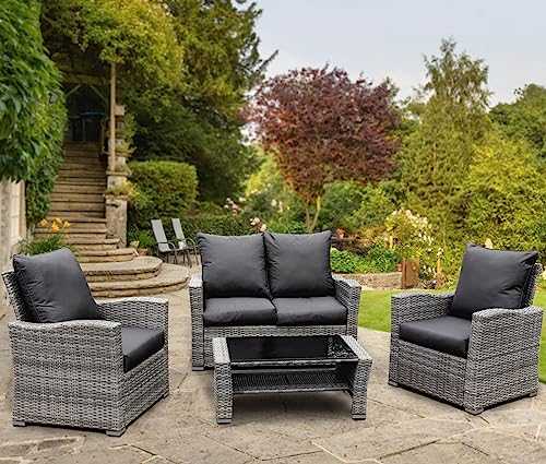 GOODS EMPORIUM 4 Seater Rattan Garden Furniture Set - Outdoor, Patio furniture, Conservatory Sofa sets - FREE COVER INCLUDED