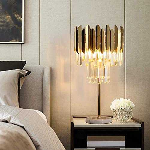 ShiSyan Nordic Gold Modern Living Room Crystal Table Lamp Bedroom Bedside Study Art Deco Marble Pedestal Table Lamp 30x30x65cm elegant