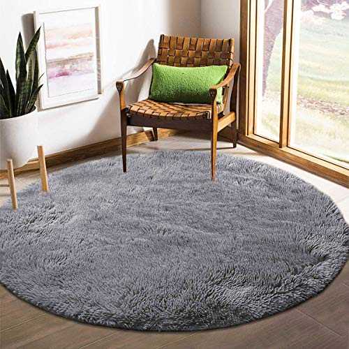 Tinyboy-hbq Round Area Rugs Fluffy Bedroom Rug Shaggy Bedroom Bedside Household Carpet Soft Modern Plush Carpets Suitable for Home Decor(Grey, Diameter 160cm)