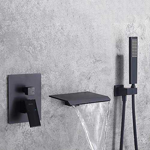 Waterfall Taps with Shower Wall Mounted Bath Mixer Taps with Shower Single Lever Shower Mixer Tap Set for Bath,Black