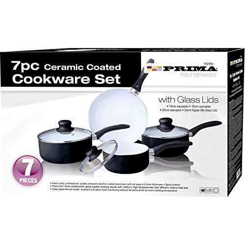 Prima 4 Ceramic Coated Cookware Set (Saucepan w/lid 16,18,20cm Frypan 24cm) Black, Beige