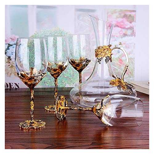 JIAYIN Toto Department Store Enamel Lead-Free Crystal Red Wine Glass Decanter Set Creative Golden Base Wine Goblet High-End Wedding Gift Home Drinkware (Color : 1 bottle 4 cups)