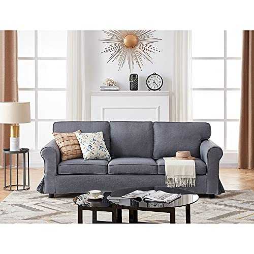 3 Seater Sofa Modern Corner Sofa Fabric Grey Compact Sofa Couches Settee for Living Room, Removable Cover (Gray, 3 Seater)