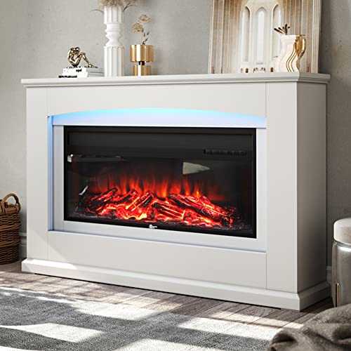 Electric Fire with Surround 50inch White Free Standing Electric Fireplace and Surround Heating Realistic Led Flame Effect 7 Color Setting Large Electric Fire Suite Heater with Remote