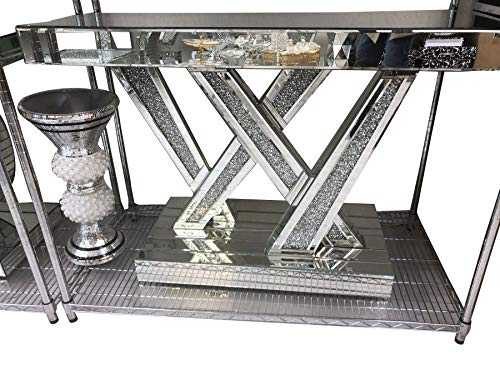 VV Mirrored Console Table Silver Mirrored Sparkly Diamond Crush Crystal Hallway 120cm